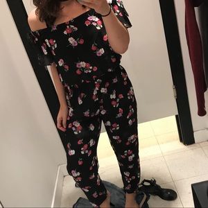 Black Floral Off the Shoulder Jumpsuit
